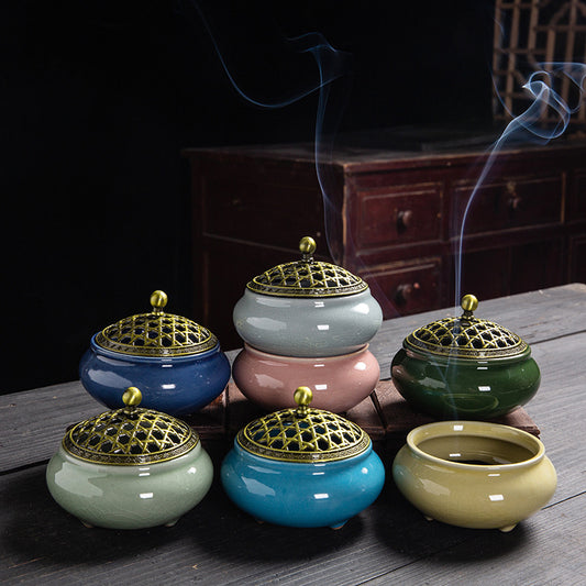 Ceramic incense burner household Yiwu wholesale incense kiln Changge kiln temple line incense aromatherapy plate tower incense small plate incense burner