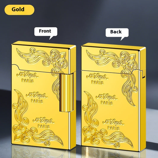 Inflatable lighter creative side-sliding grinding wheel retro male personality carving windproof thin flint air conditioner tide