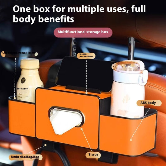 Car tissue box, multi-function storage box, back storage, car cup holder, seat back storage box, hanging car